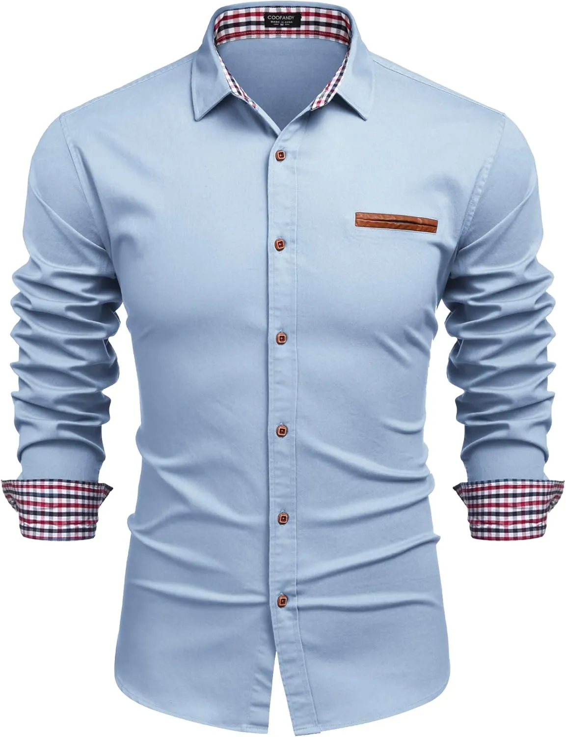 COOFANDY Men's Casual Dress Shirt Button Down Shirts Long-Sleeve Plaid Collar Denim Work Shirt