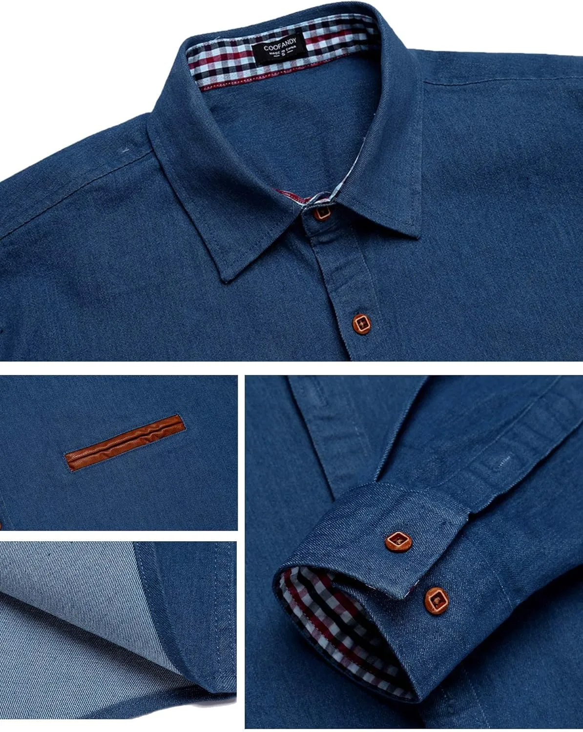 COOFANDY Men's Casual Dress Shirt Button Down Shirts Long-Sleeve Plaid Collar Denim Work Shirt
