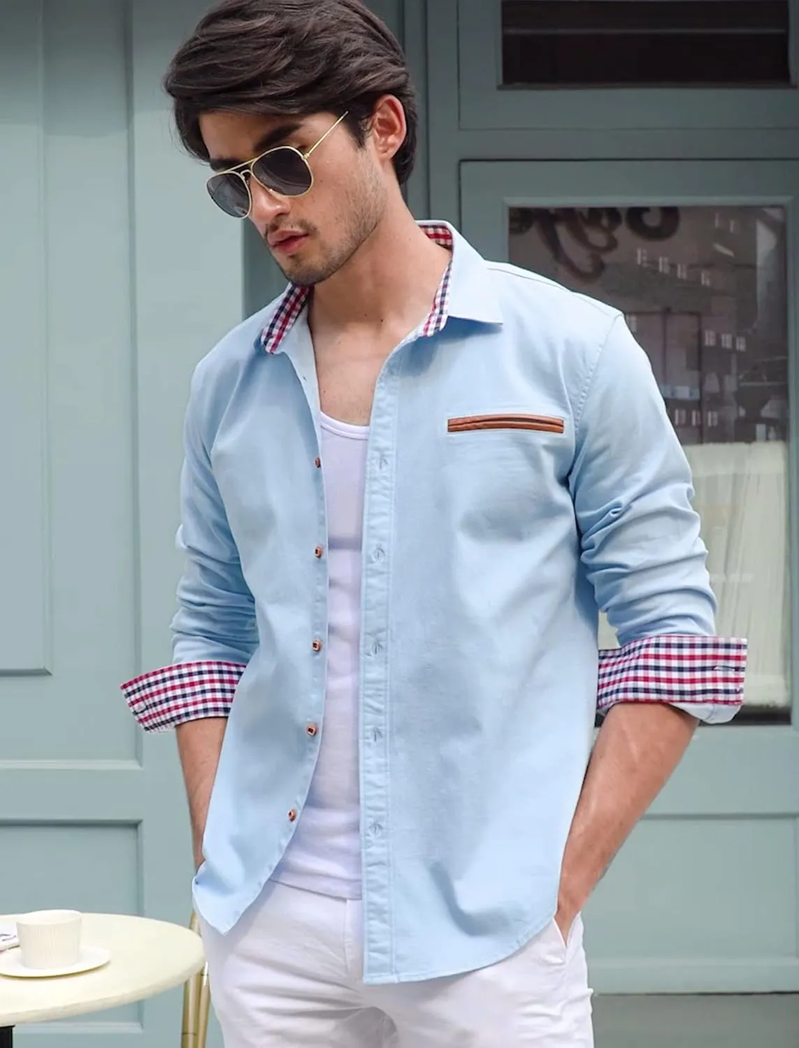COOFANDY Men's Casual Dress Shirt Button Down Shirts Long-Sleeve Plaid Collar Denim Work Shirt