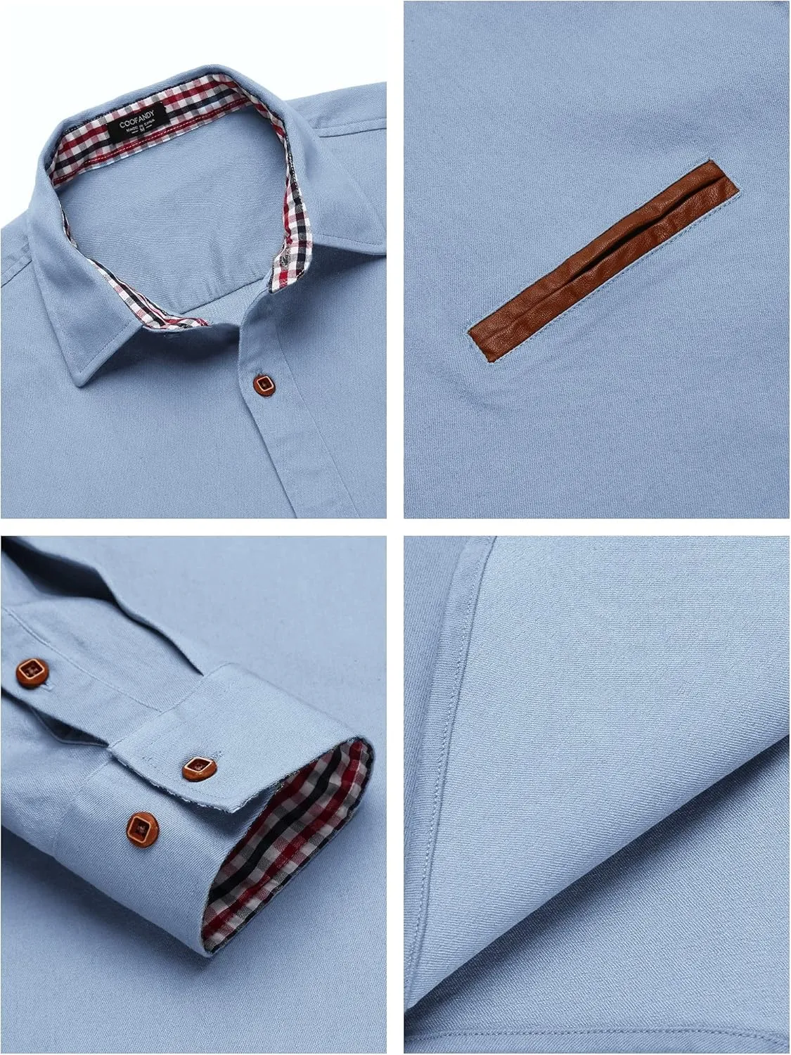 COOFANDY Men's Casual Dress Shirt Button Down Shirts Long-Sleeve Plaid Collar Denim Work Shirt