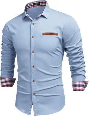 COOFANDY Men's Casual Dress Shirt Button Down Shirts Long-Sleeve Plaid Collar Denim Work Shirt