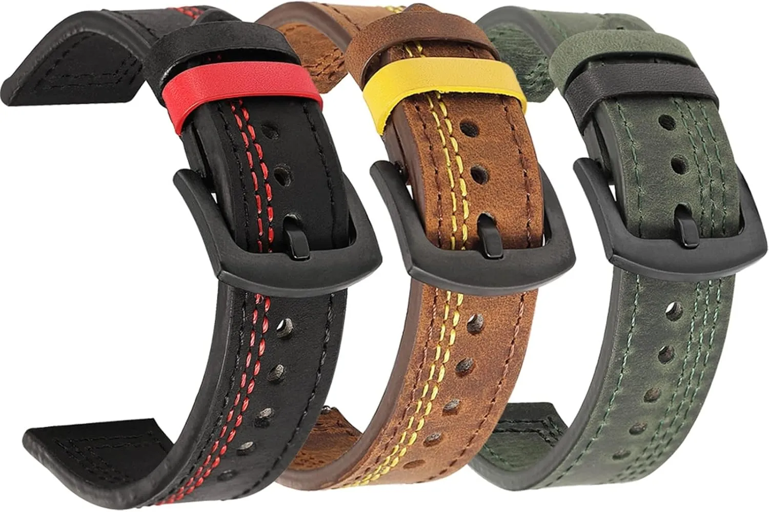 COOVS Leather Watch Band Straps for 20mm 22mm Universal Bracelet Compatible with Most Watches with 22MM Straps (Color : Army Green, Size : 20mm Universal)