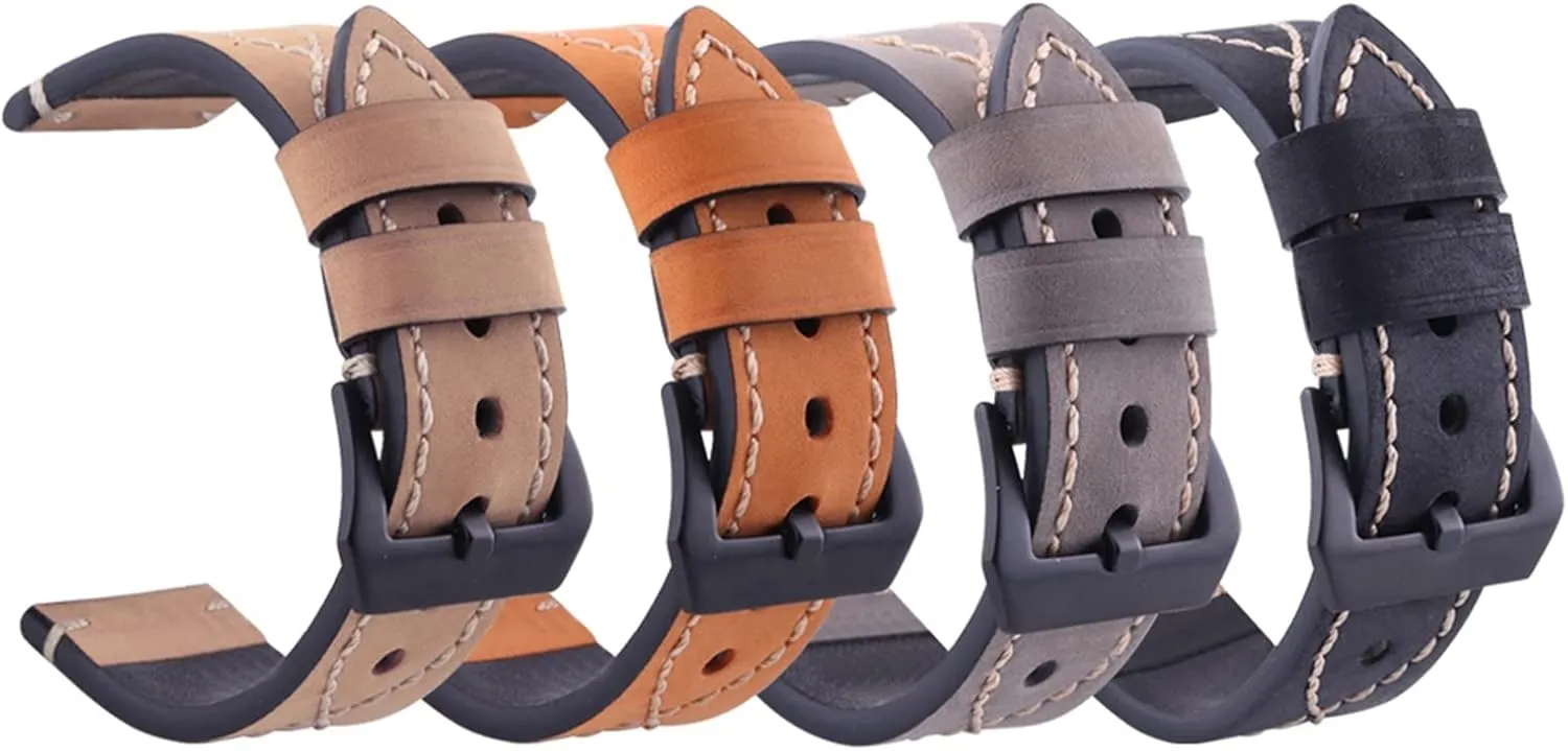COOVS Leather Watch Band Straps for 20mm 22mm Universal Bracelet Compatible with Most Watches with 22MM Straps (Color : Army Green, Size : 20mm Universal)