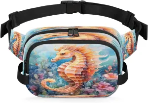 Coral Seaflower Seahorse Men's and Women's Waist Pack Crossbody Seahorse Prints Waist Pack Running Strap, Adjustable Shoulder Strap - For Hiking and Running Exercise Fitness