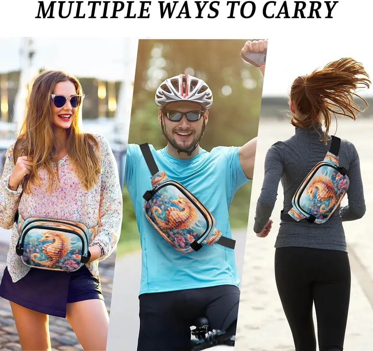 Coral Seaflower Seahorse Men's and Women's Waist Pack Crossbody Seahorse Prints Waist Pack Running Strap, Adjustable Shoulder Strap - For Hiking and Running Exercise Fitness