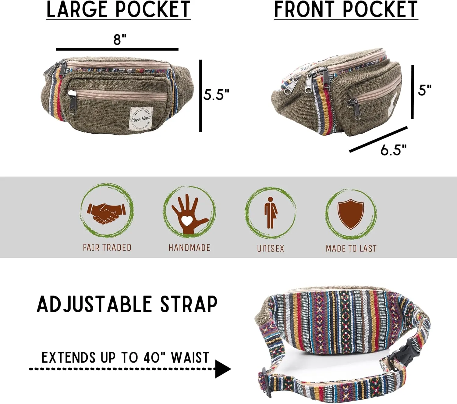 core hemp fanny pack (Boho Green)