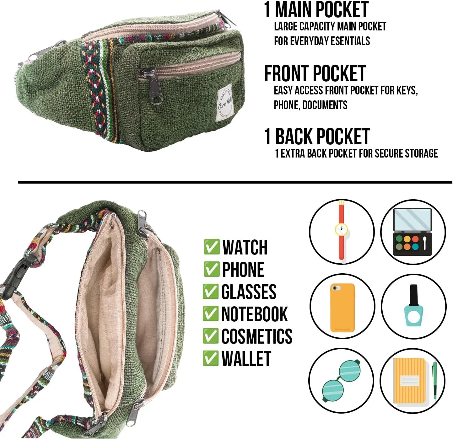 core hemp fanny pack (Boho Green)