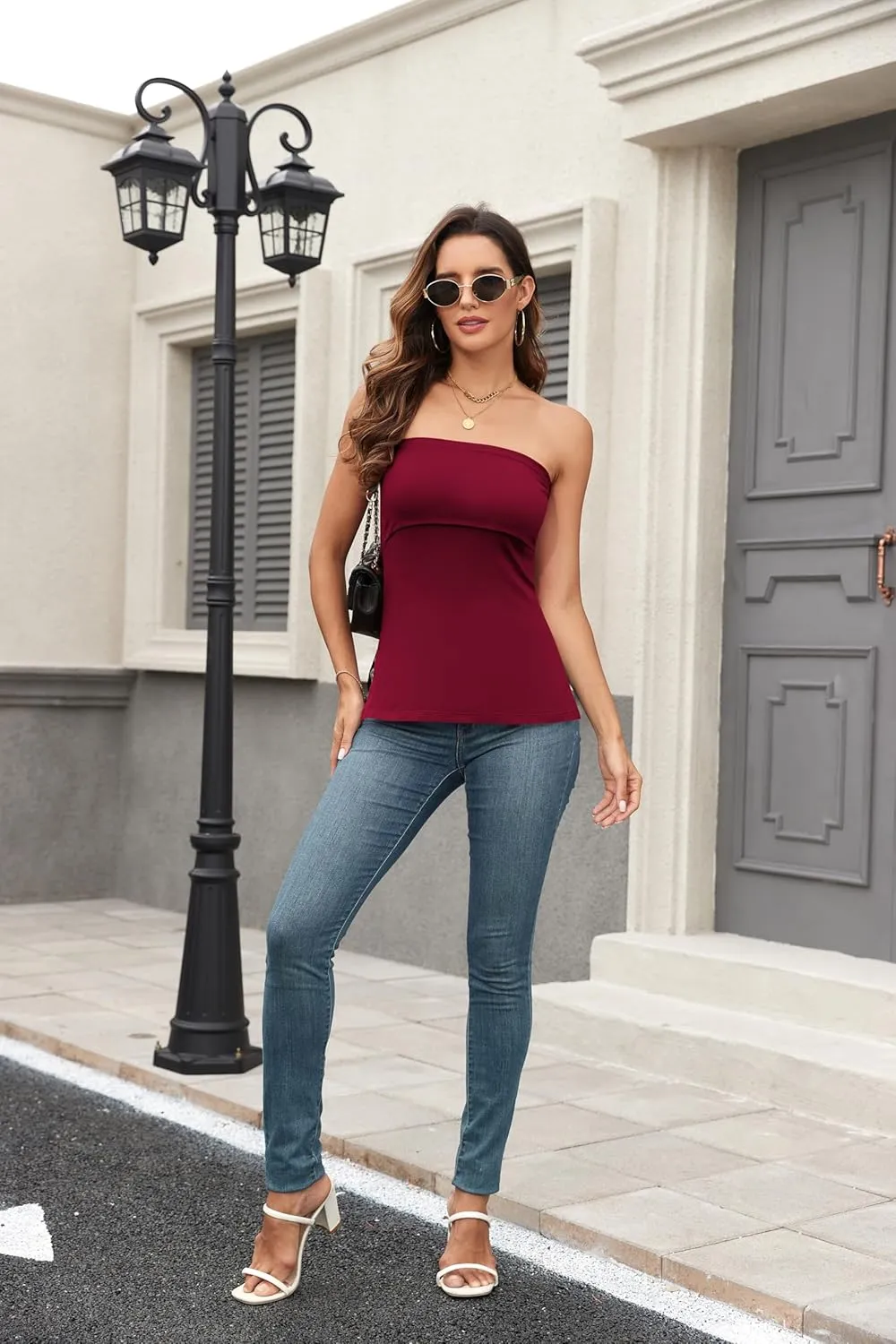 Cotton Tube Tops for Women Side Split Strapless Top Sexy Double Layer Bandeau Top 2 Packs