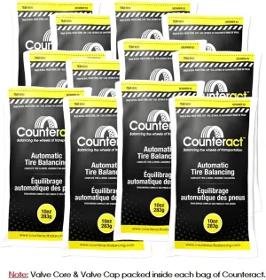 Counteract 10OZ-B12 Centrifugal Force Tire/Wheel Balancing Beads - Off-Road Vehicles, Light Duty Truck Tires, (12) 10oz Balance Bead Bags, (12) Valve Caps and Cores