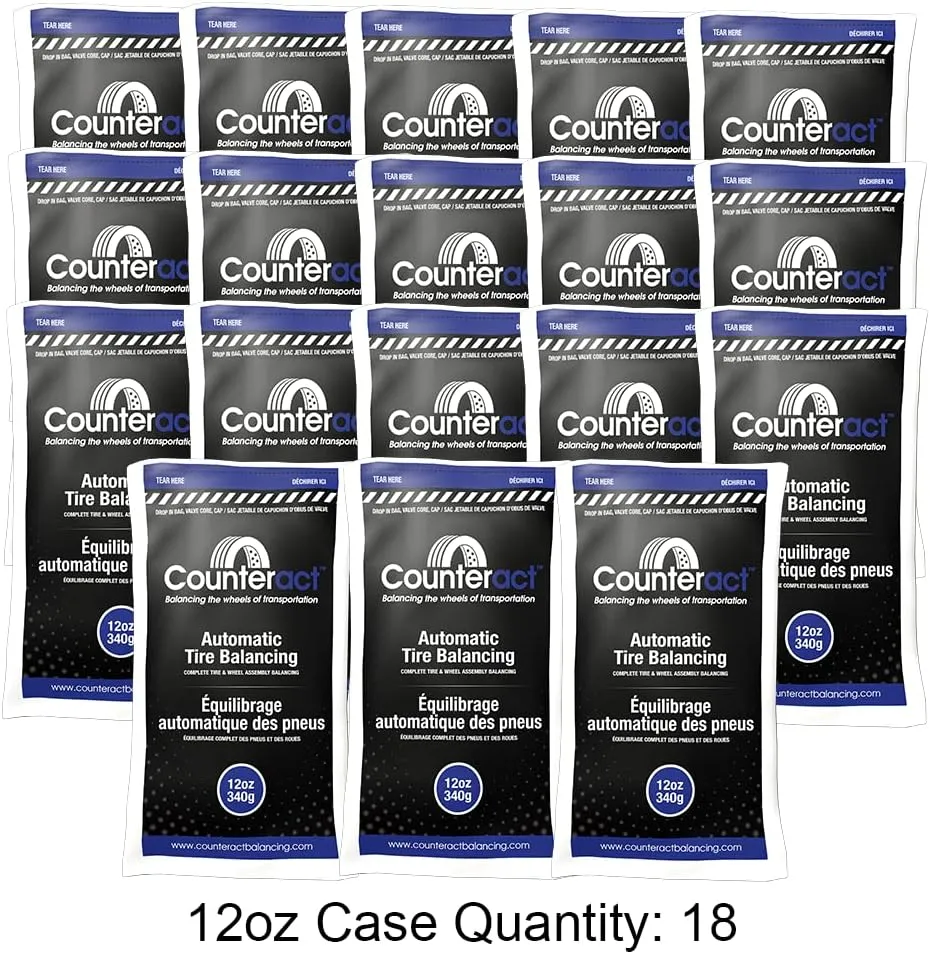 Counteract 12oz Tire/Wheel Balancing Beads Bulk Case - Off -Road, Medium/Heavy Duty Truck Tires, (18) 12oz Bead Bags, (18) Valve Caps and Cores, (18) Flow Through Caps (216oz)