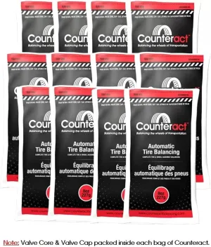 Counteract 8OZ-B12 Centrifugal Force Tire/Wheel Balancing Beads - Off-Road Vehicles, Light Duty Truck Tires, (12) 8oz Balance Bead Bags, (12) Valve Caps and Cores