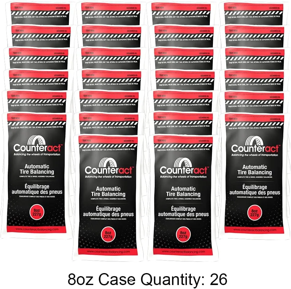 Counteract 8oz Tire/Wheel Balancing Beads Bulk Case – SUV, Light Truck Tires, (26) 8oz Bead Bags, (26) Valve Caps and Cores, (26) Flow Through Caps (208oz)