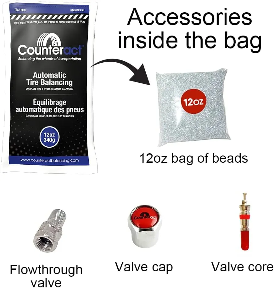 Counteract DIYK-12 Do It Yourself Tire/Wheel Balancing Beads Kit - Off -Road, Medium/Heavy Duty Truck Tires, (4) 12oz DIY Bead Bags, (4) Valve Caps and Cores, (1) Core Remover, Injector Bottle