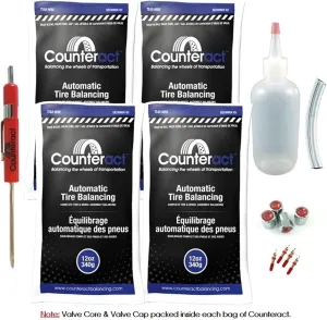Counteract DIYK-12 Do It Yourself Tire/Wheel Balancing Beads Kit - Off -Road, Medium/Heavy Duty Truck Tires, (4) 12oz DIY Bead Bags, (4) Valve Caps and Cores, (1) Core Remover, Injector Bottle