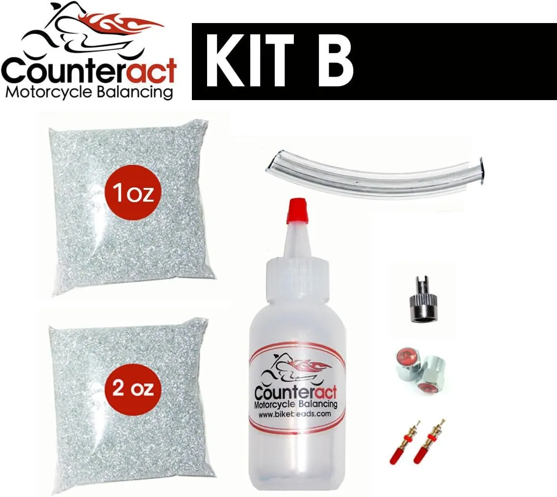 Counteract KIT-B Motorcycle Do It Yourself Tire/Wheel Balancing Beads Kit - (1) 1oz (1) 2oz DIY Bead Bags, (2) Valve Caps and Cores, (1) Core Remover, Injector Bottle