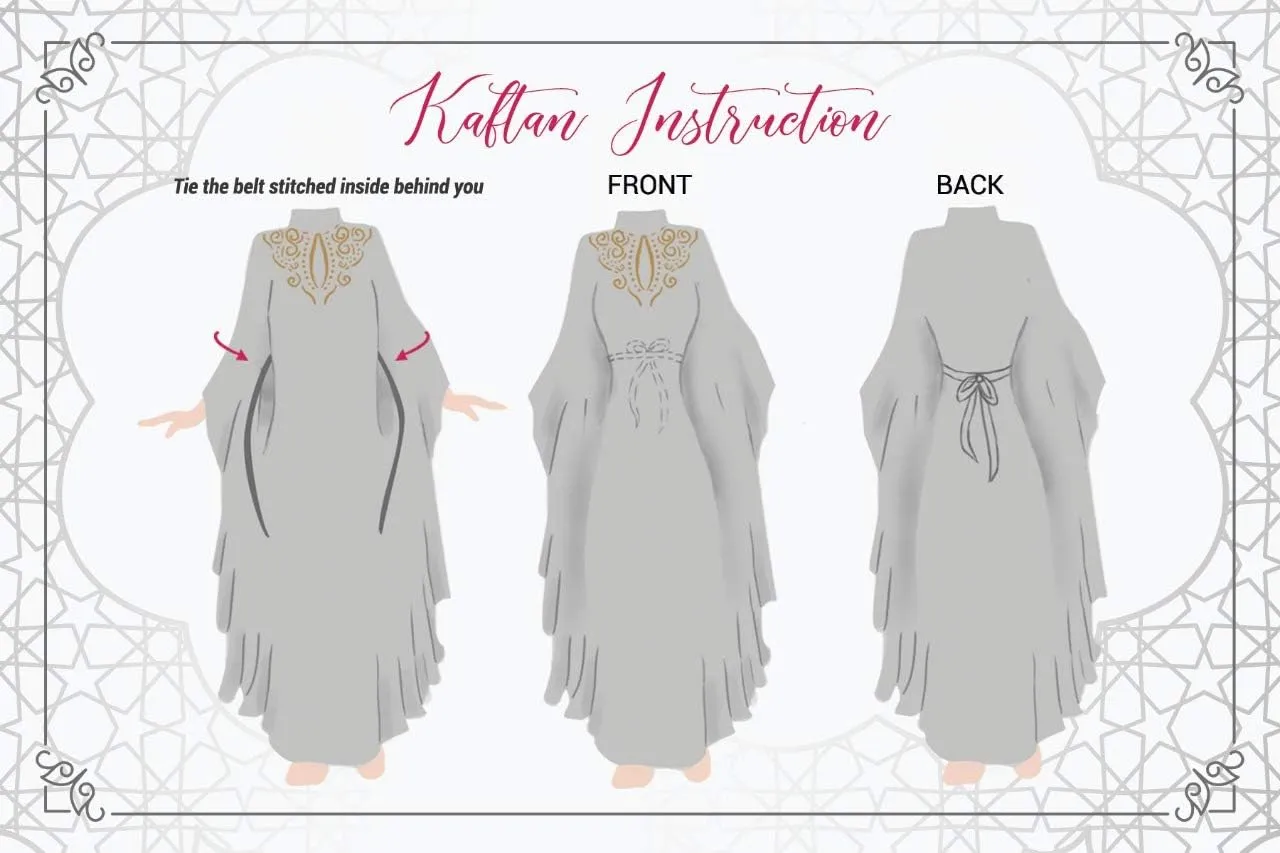 Covered Bliss Aceil Kaftan for Women -3/4 Sleeve Maxi Dress, Elegent Luxury Party Wear