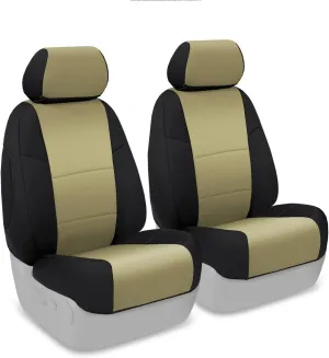 Coverking Custom Fit Front 50/50 Bucket Seat Cover for Select Ford F-Series Models - Neosupreme (Tan with Black sides)