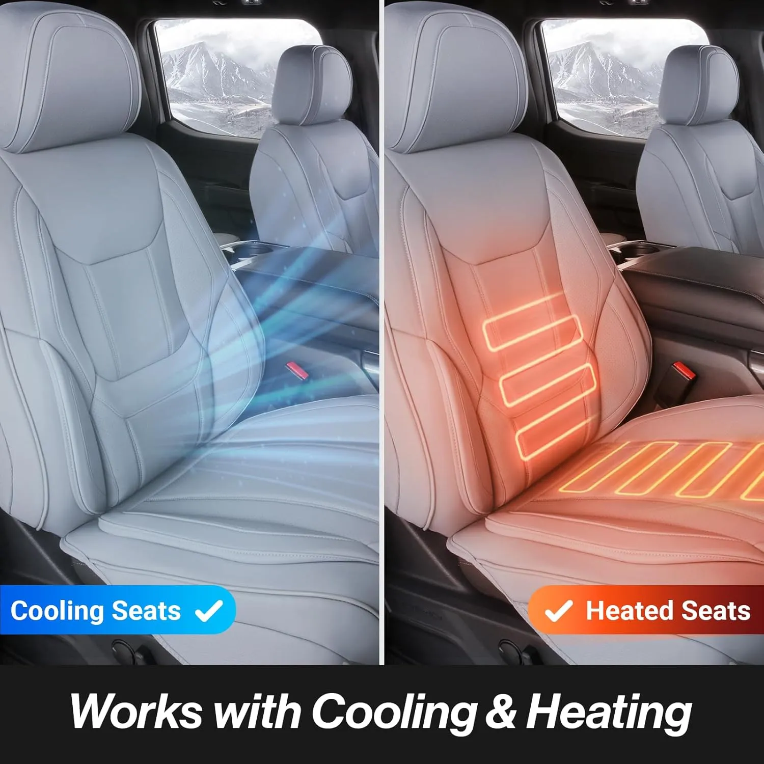 Coverland Custom Car Seat Covers Compatible with 2019-2025 Hyundai Kona Electric - Premium Leather Non-Slip Memory Foam Waterproof Seat Cover Custom fit Interior Protector [Full Set Seat-Gray]