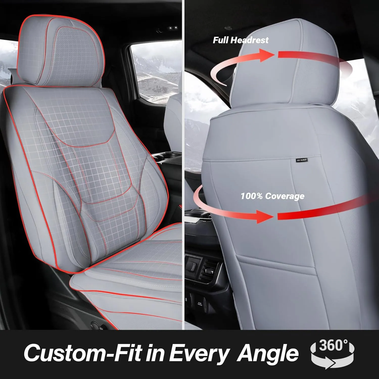 Coverland Custom Car Seat Covers Compatible with 2019-2025 Hyundai Kona Electric - Premium Leather Non-Slip Memory Foam Waterproof Seat Cover Custom fit Interior Protector [Full Set Seat-Gray]