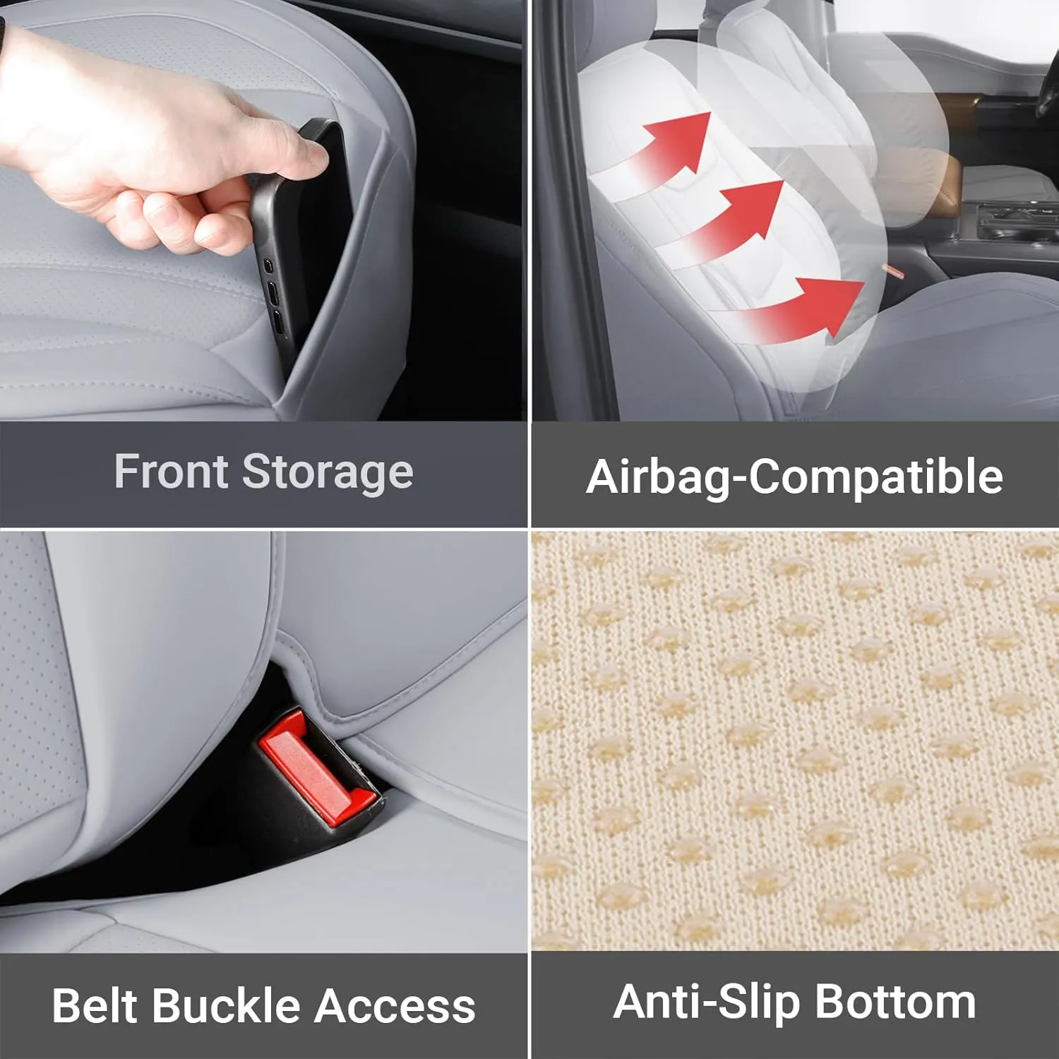 Coverland Custom Car Seat Covers Compatible with 2019-2025 Hyundai Kona Electric - Premium Leather Non-Slip Memory Foam Waterproof Seat Cover Custom fit Interior Protector [Full Set Seat-Gray]