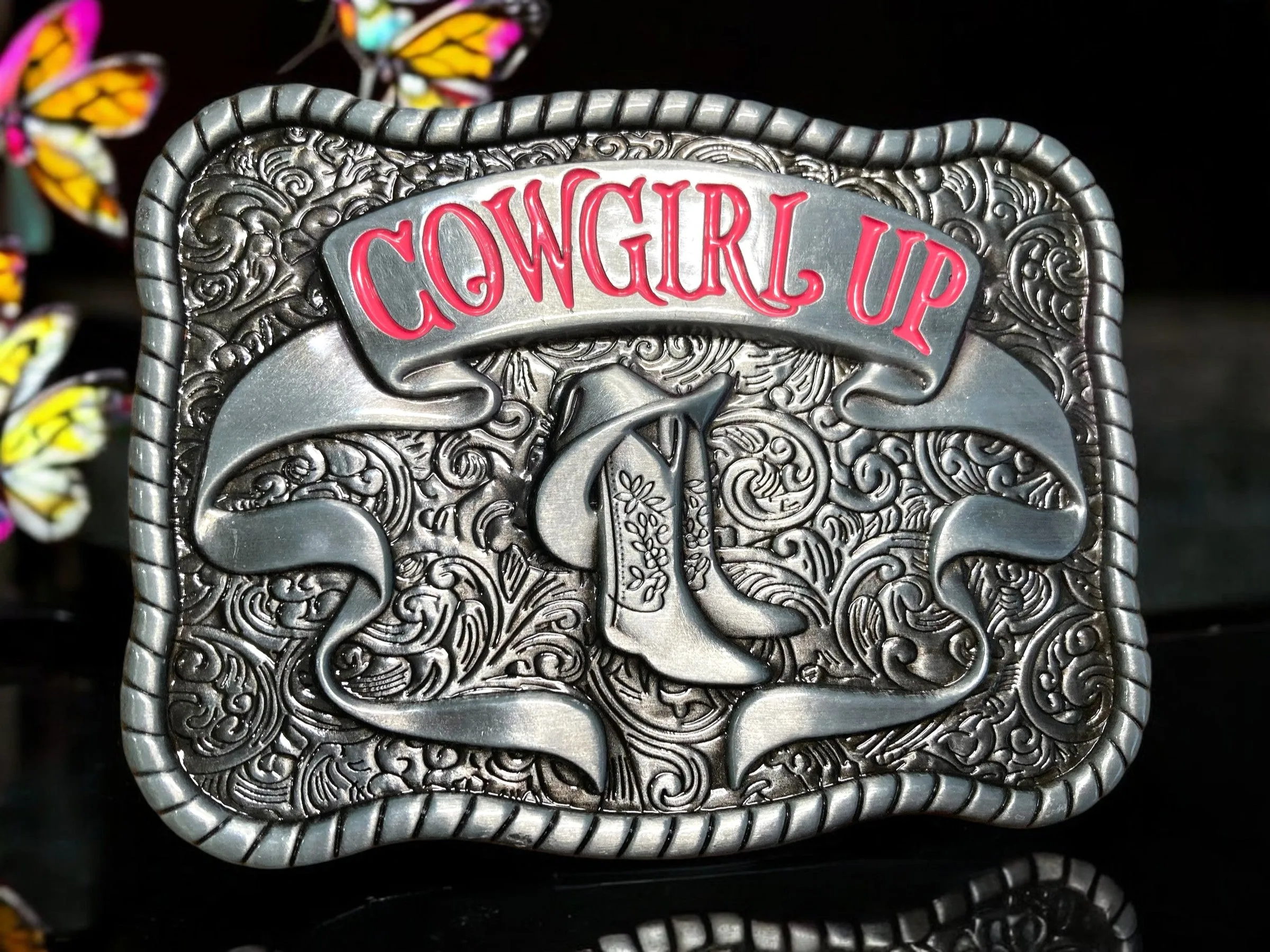 Cowgirl Up Pink Belt Buckle