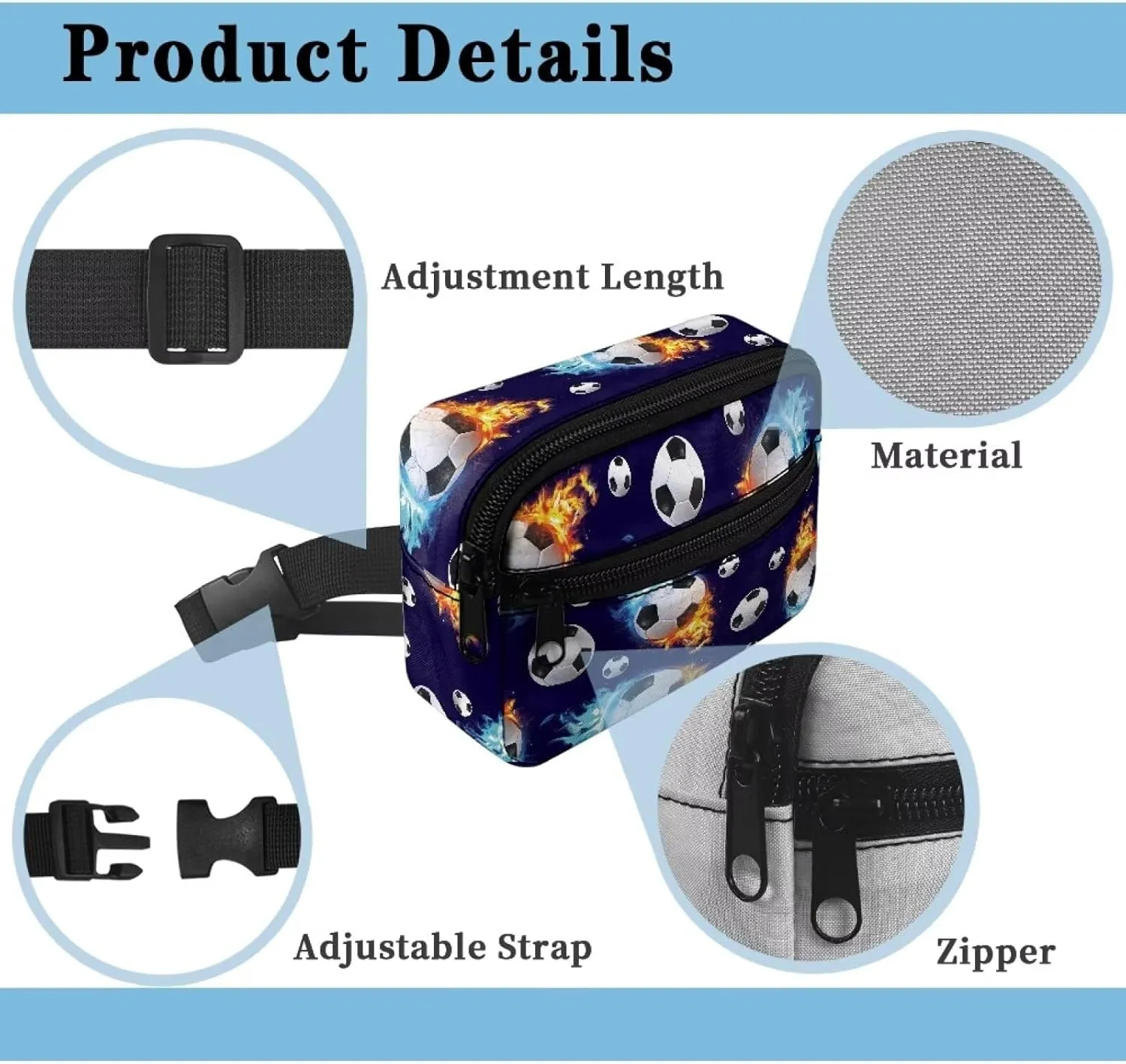 Cozeyat Fire Soccer Boys Fanny Pack Mini Belt Bag with Adjustable Strap Kids Waist Belt Bags Age 4-6 Small Stuff Bag Travel Phone Holder Bag