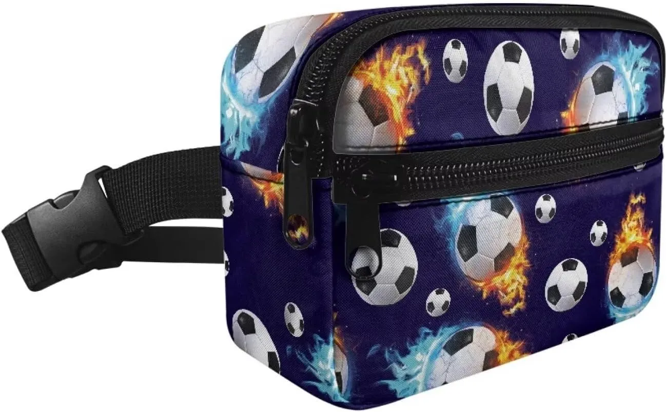 Cozeyat Fire Soccer Boys Fanny Pack Mini Belt Bag with Adjustable Strap Kids Waist Belt Bags Age 4-6 Small Stuff Bag Travel Phone Holder Bag