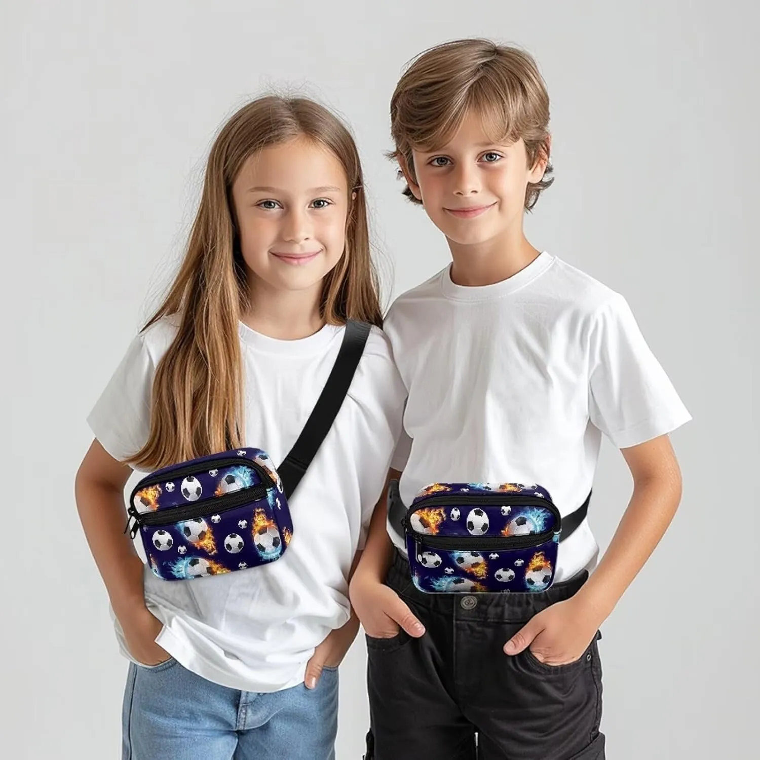 Cozeyat Fire Soccer Boys Fanny Pack Mini Belt Bag with Adjustable Strap Kids Waist Belt Bags Age 4-6 Small Stuff Bag Travel Phone Holder Bag