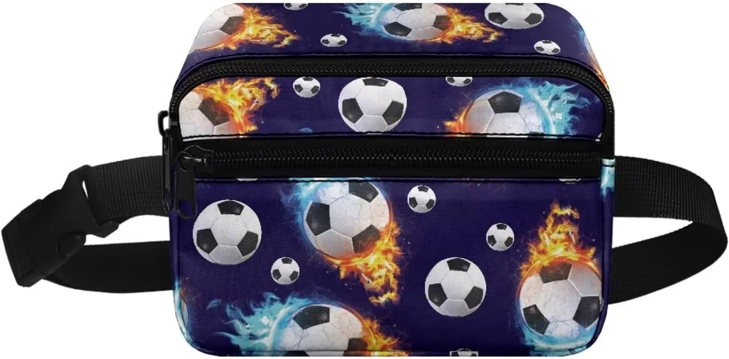 Cozeyat Fire Soccer Boys Fanny Pack Mini Belt Bag with Adjustable Strap Kids Waist Belt Bags Age 4-6 Small Stuff Bag Travel Phone Holder Bag