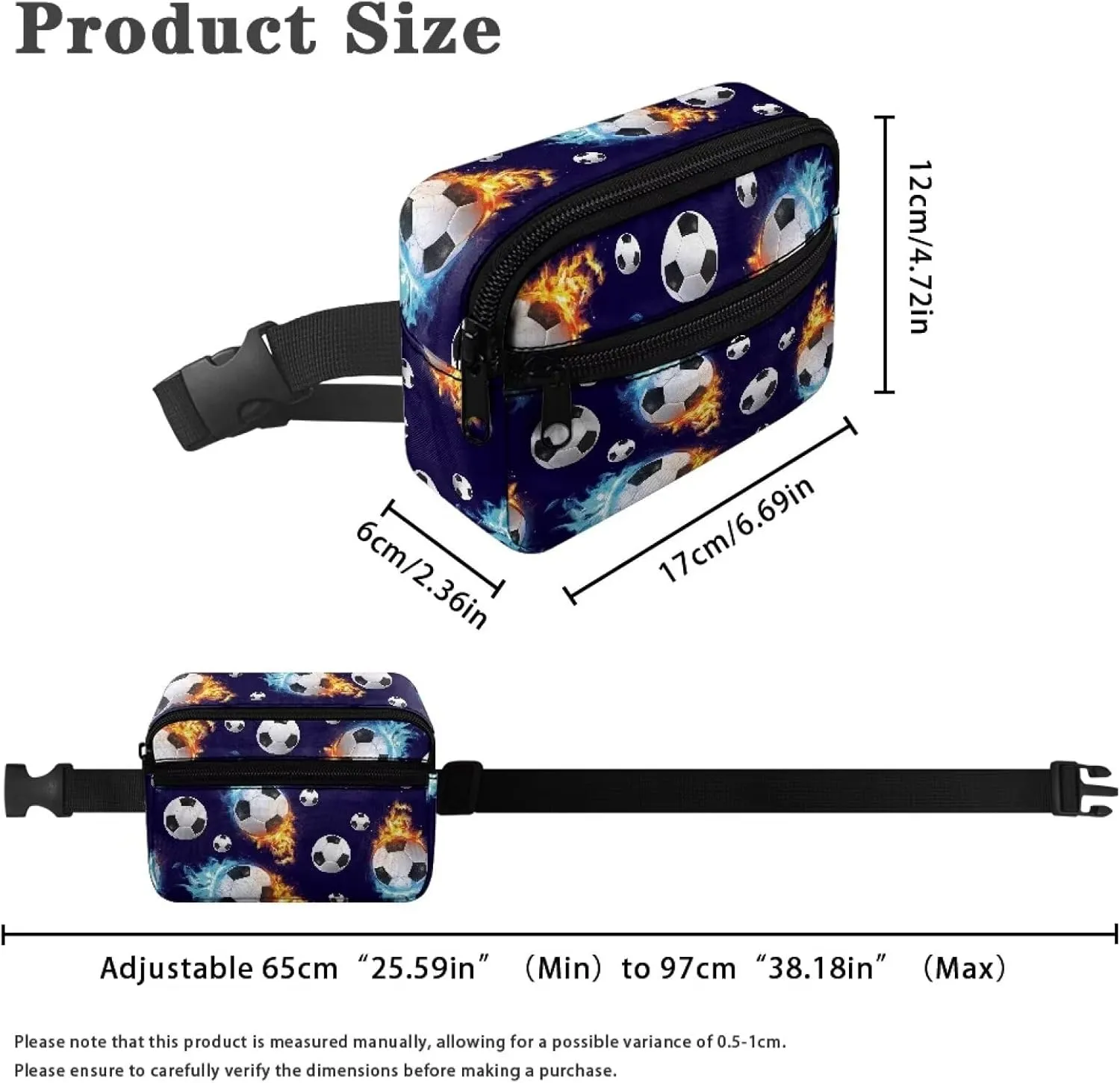 Cozeyat Fire Soccer Boys Fanny Pack Mini Belt Bag with Adjustable Strap Kids Waist Belt Bags Age 4-6 Small Stuff Bag Travel Phone Holder Bag