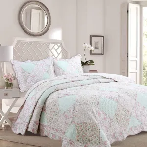 Cozy Line Home Fashions 100% Cotton Real Patchwork Floral Pink Rose Shabby Chic Girly Reversible Quilt Bedding Set, Coverlet Bedspread (La Rosa Rêve, Queen - 3 Piece)