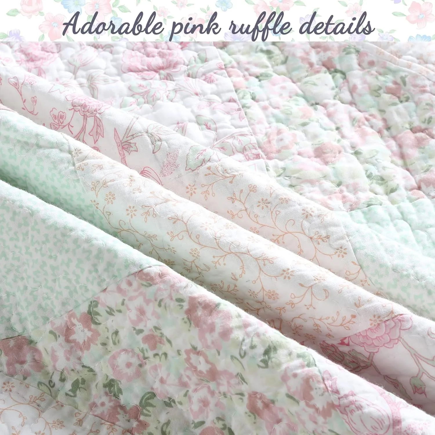 Cozy Line Home Fashions 100% Cotton Real Patchwork Floral Pink Rose Shabby Chic Girly Reversible Quilt Bedding Set, Coverlet Bedspread (La Rosa Rêve, Queen - 3 Piece)
