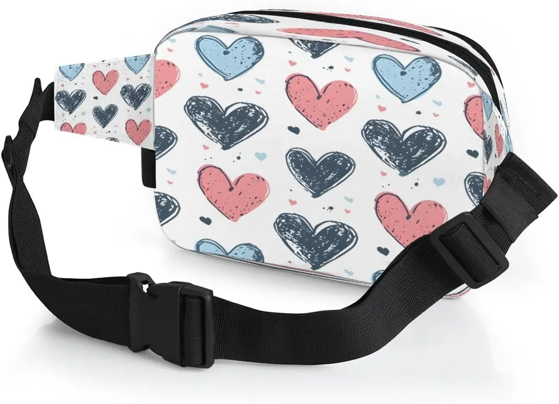 Creative Heart Printing Fanny Packs for Women Men Waterproof Waist Bag with Adjustable Strap Belt Bag for Travel Running Hiking