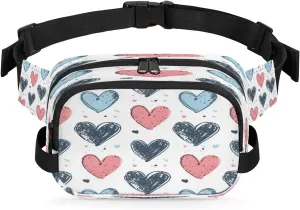 Creative Heart Printing Fanny Packs for Women Men Waterproof Waist Bag with Adjustable Strap Belt Bag for Travel Running Hiking