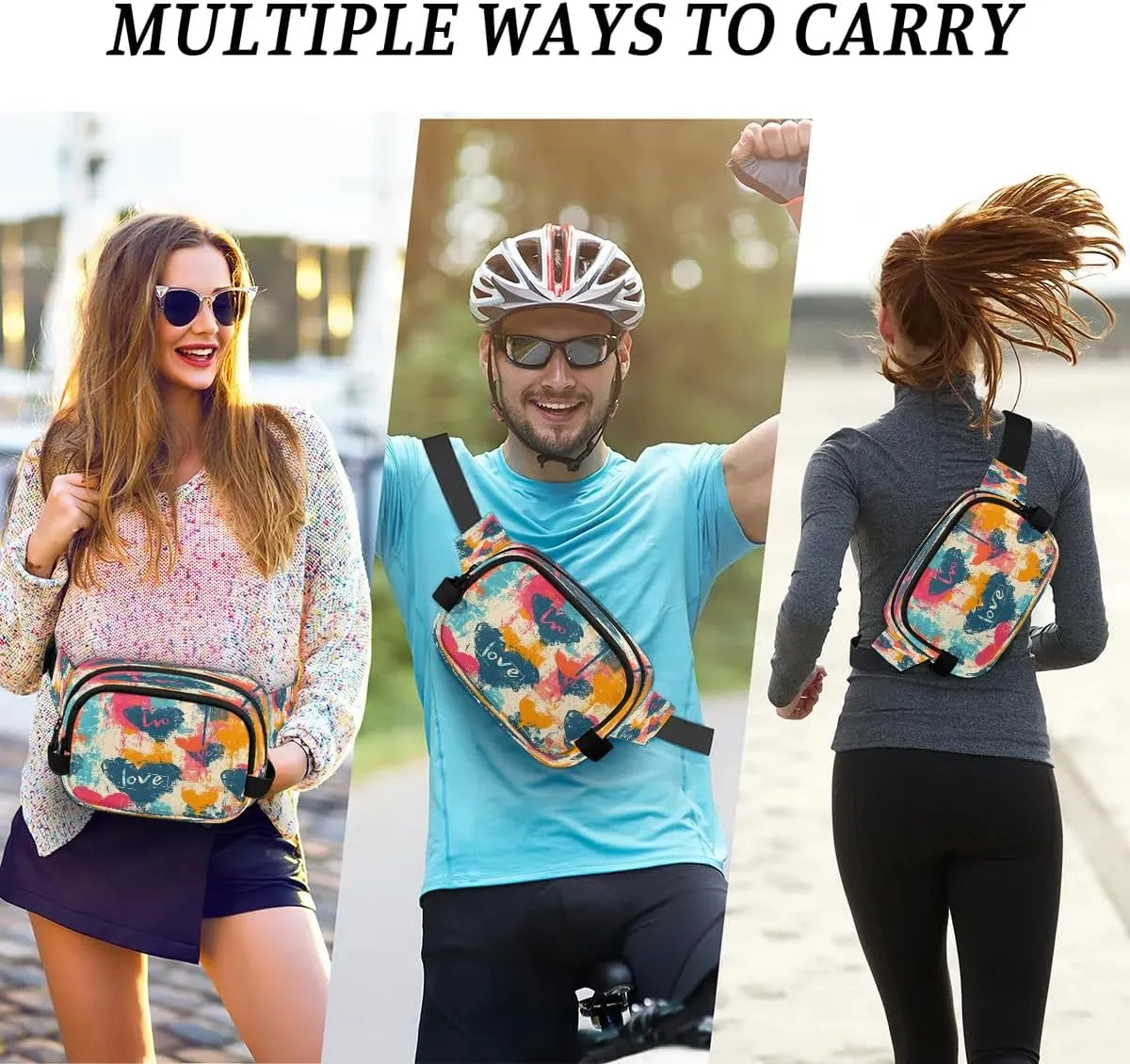 Creative Heart Printings Fanny Packs for Women Men Waterproof Waist Bag with Adjustable Strap Belt Bag for Travel Running Hiking