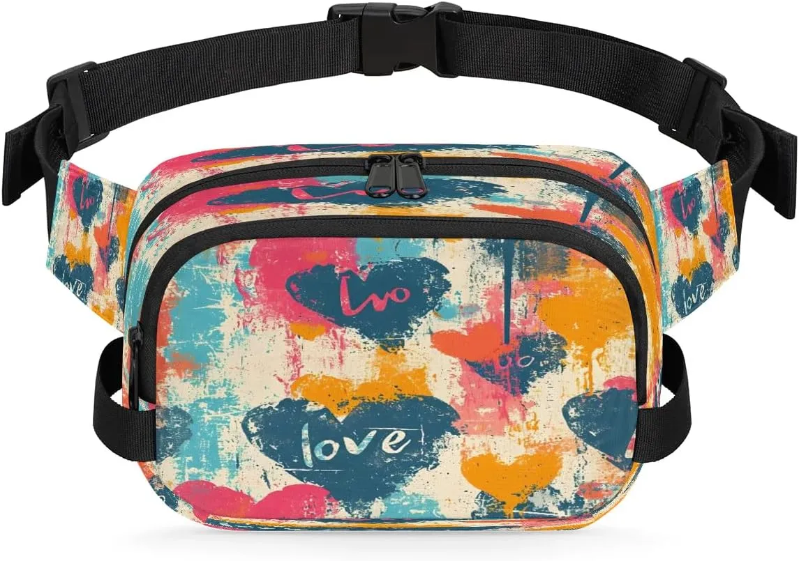 Creative Heart Printings Fanny Packs for Women Men Waterproof Waist Bag with Adjustable Strap Belt Bag for Travel Running Hiking