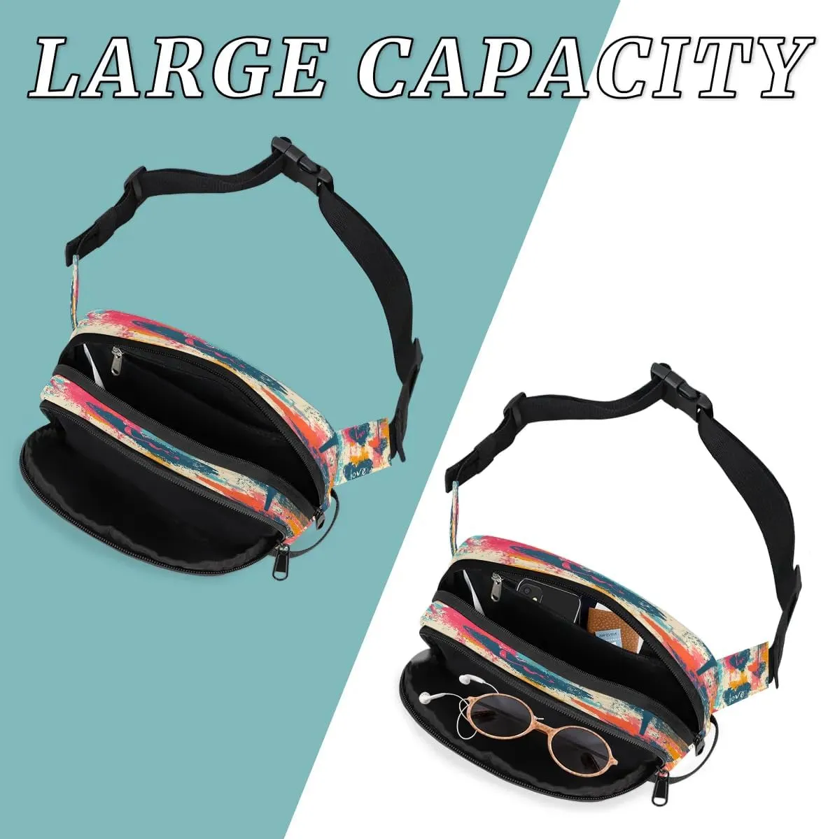Creative Heart Printings Fanny Packs for Women Men Waterproof Waist Bag with Adjustable Strap Belt Bag for Travel Running Hiking