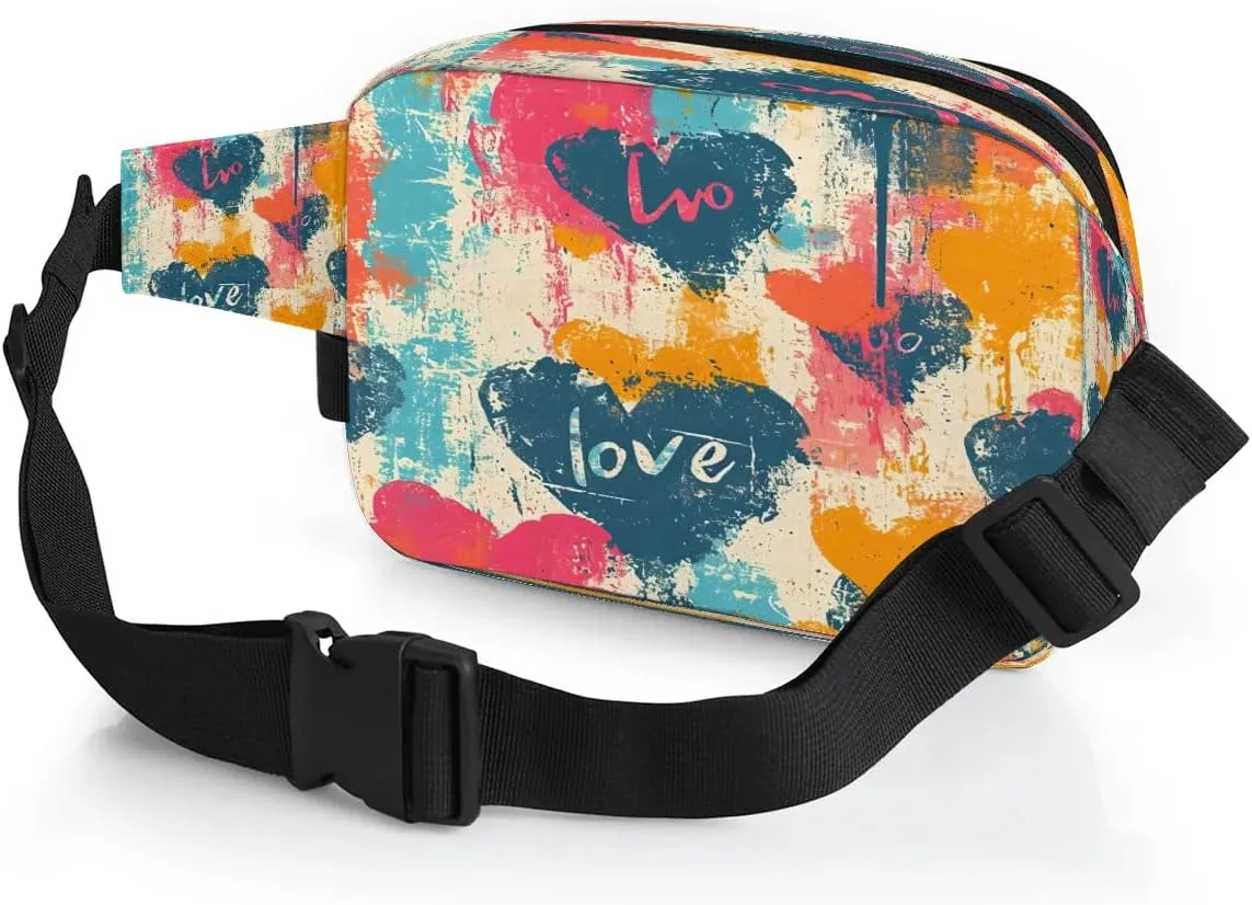 Creative Heart Printings Fanny Packs for Women Men Waterproof Waist Bag with Adjustable Strap Belt Bag for Travel Running Hiking