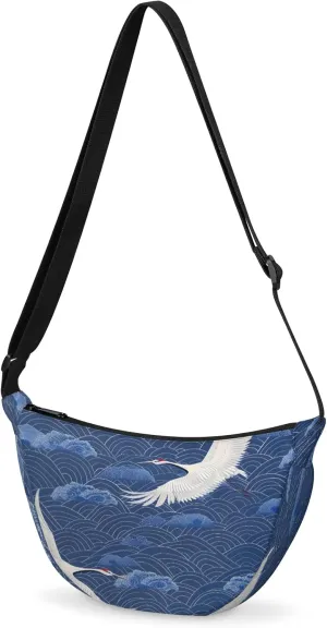 Crescent Bag for Women Men, Lightweight Medium Folding Crescent Moon Bag, Single Shoulder Bags with 2 Small Pockets