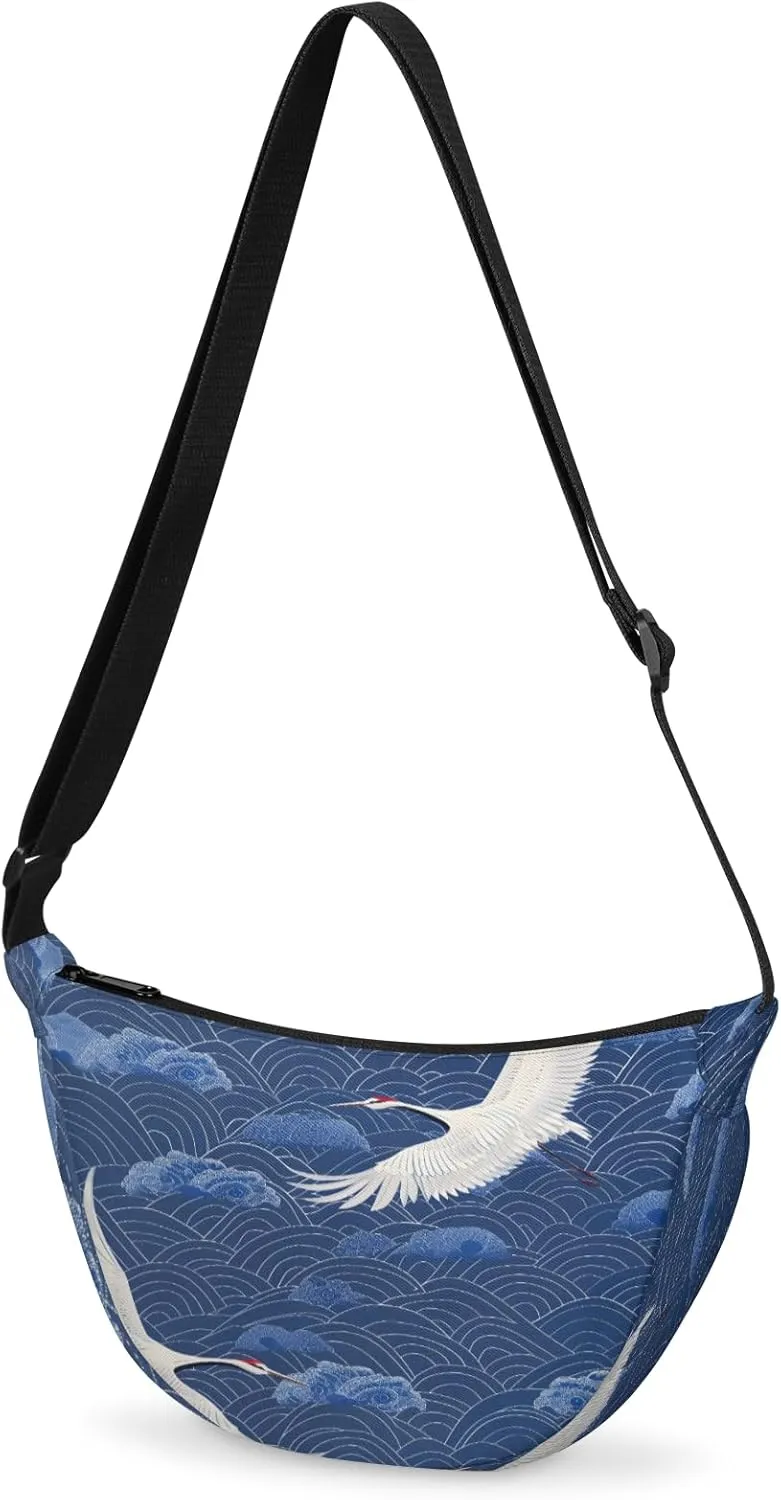 Crescent Bag for Women Men, Lightweight Medium Folding Crescent Moon Bag, Single Shoulder Bags with 2 Small Pockets