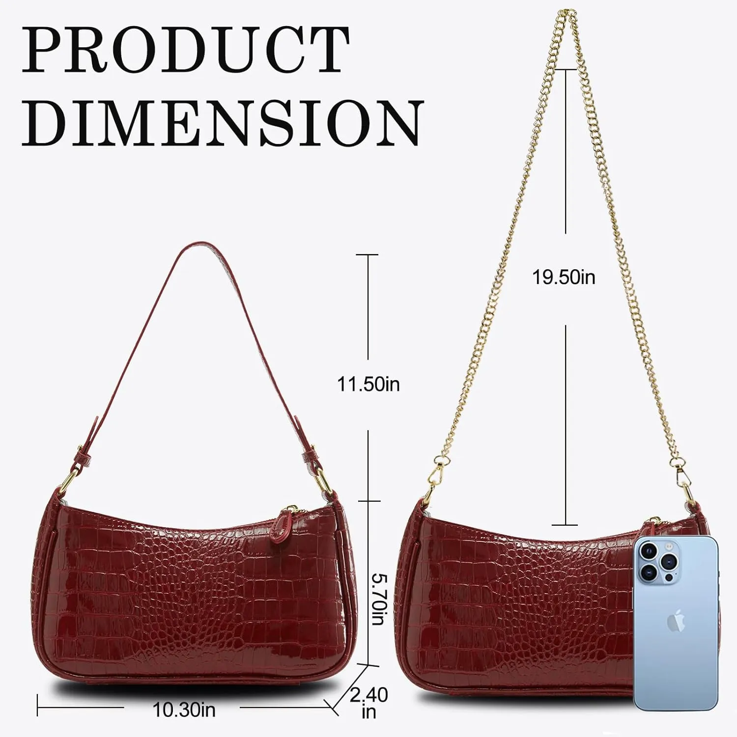 Crescent Shoulder Bag for Women Trendy Tote Handbag Purse Vegan Leather Clutch Handbag with 2 Removable Straps