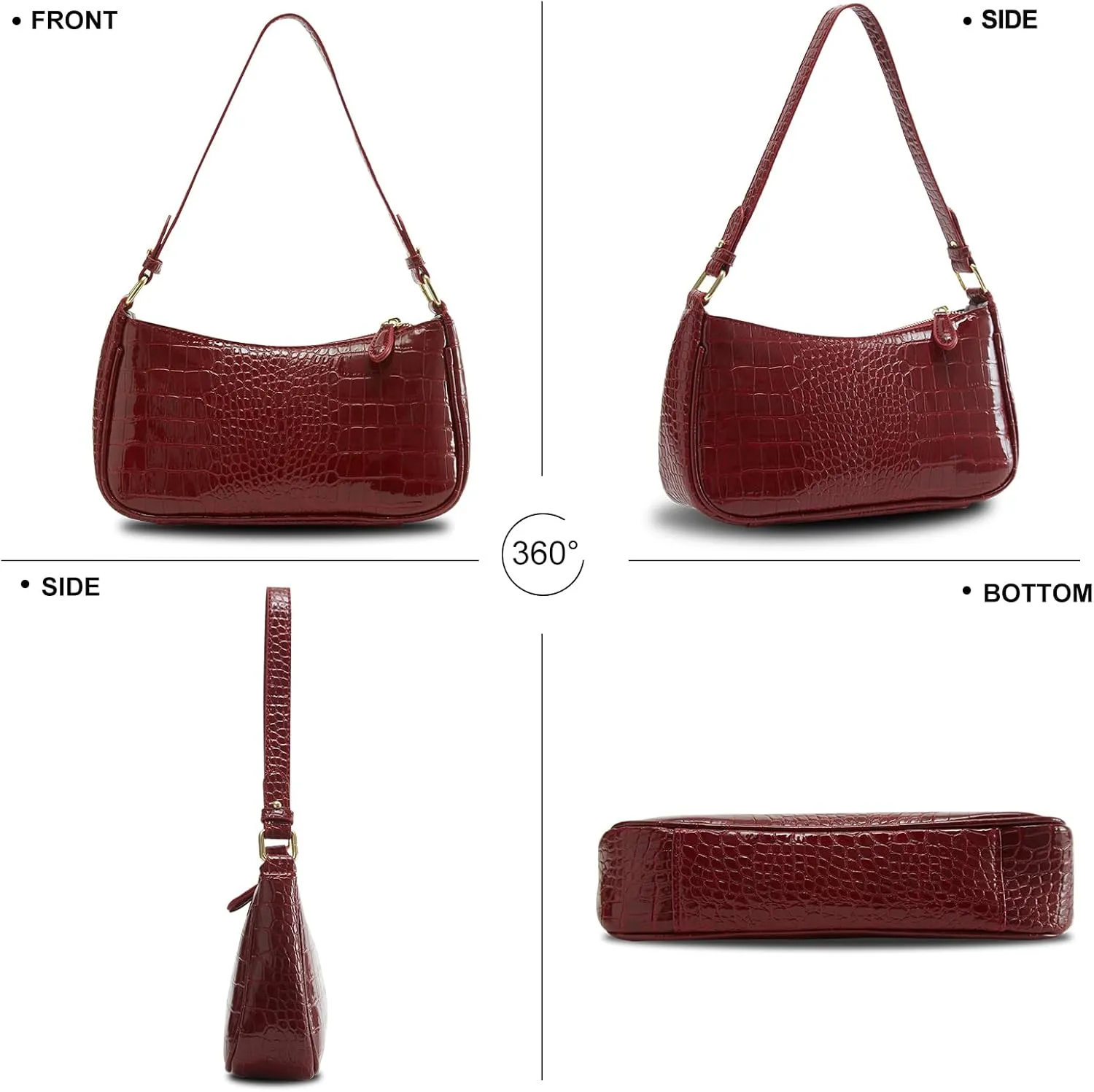 Crescent Shoulder Bag for Women Trendy Tote Handbag Purse Vegan Leather Clutch Handbag with 2 Removable Straps