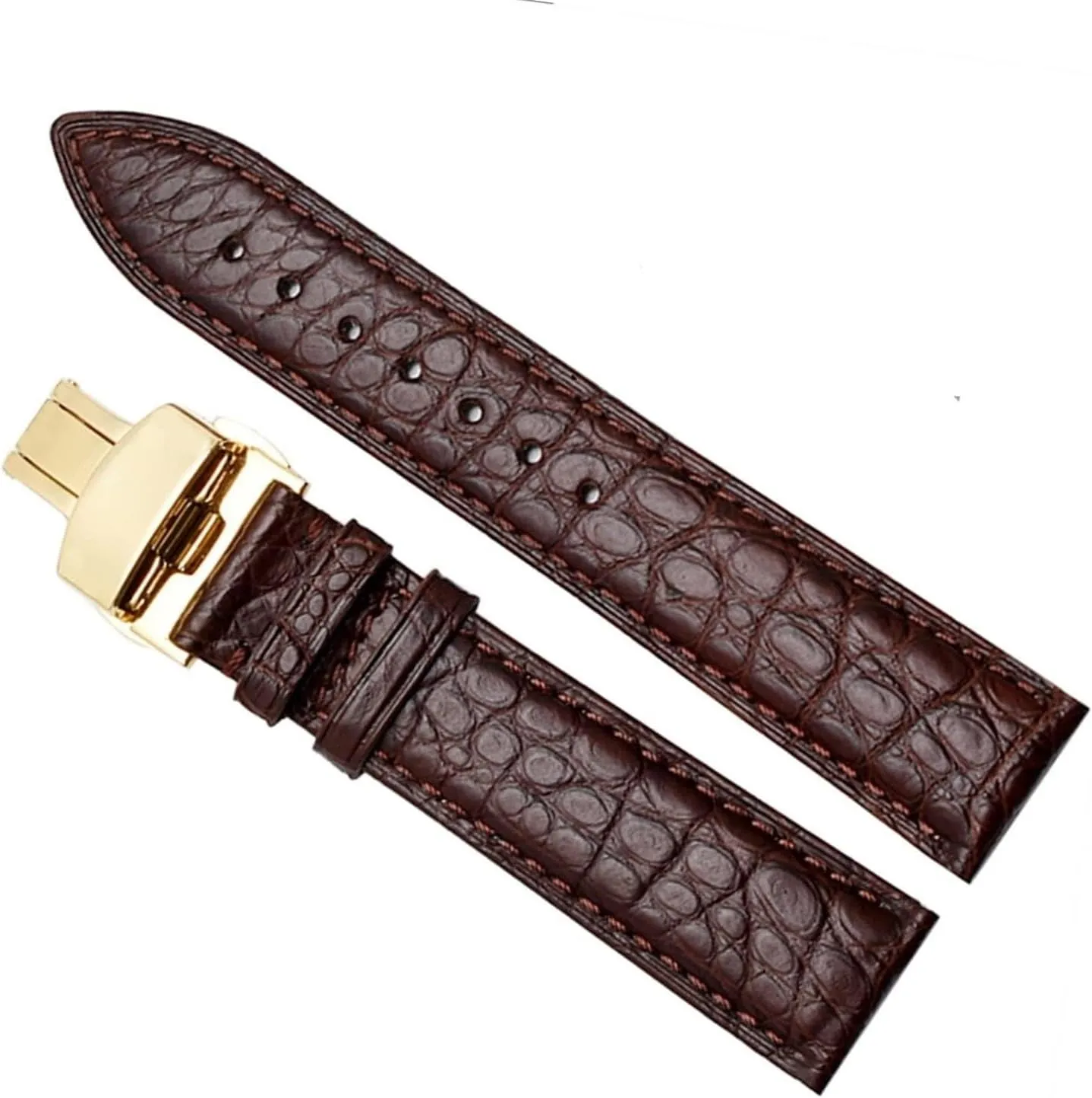 Crocodile Leather watch band for Any Brand Wristband Straps with Folding Clasp(Brown Gold,23mm)
