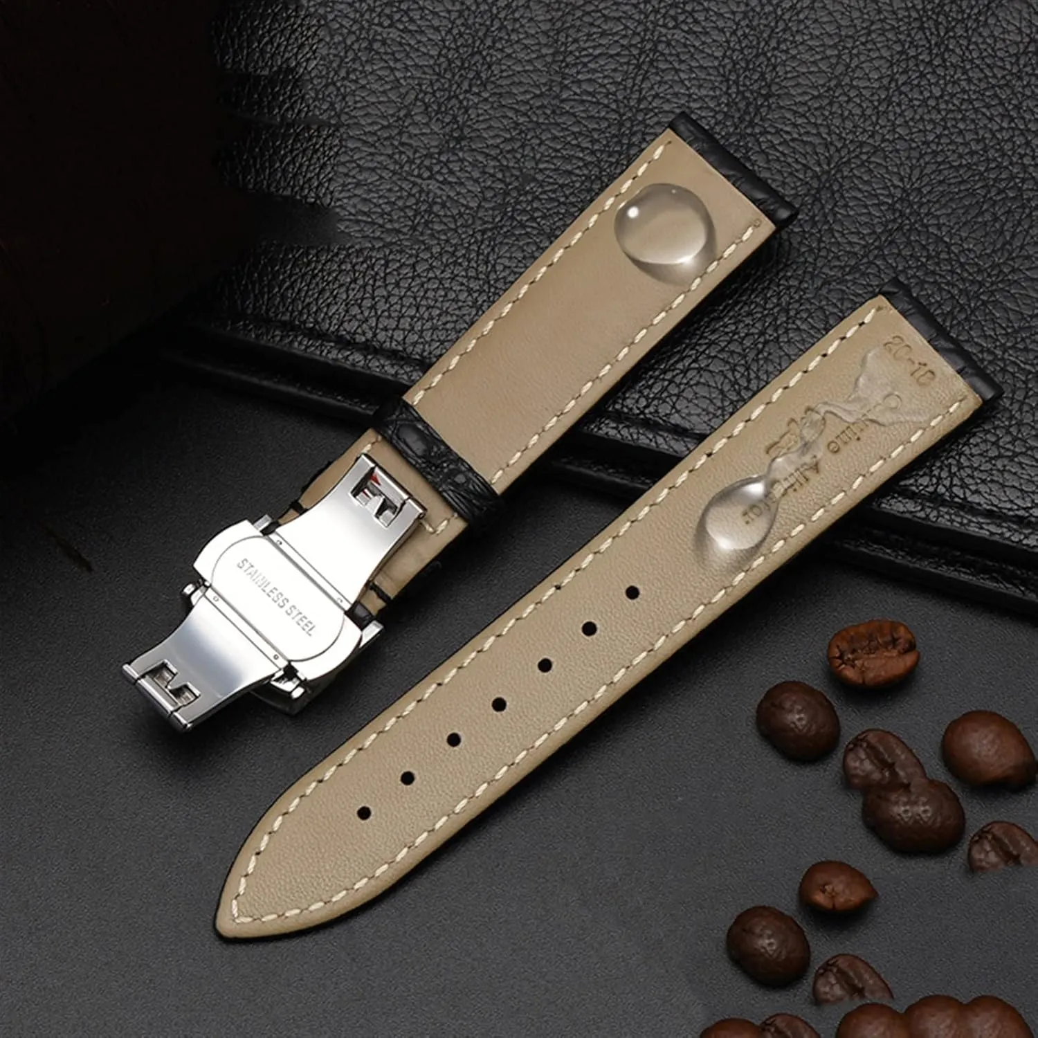 Crocodile leather watchband for any brand wristband 16 17 18 19mm straps with folding clasp