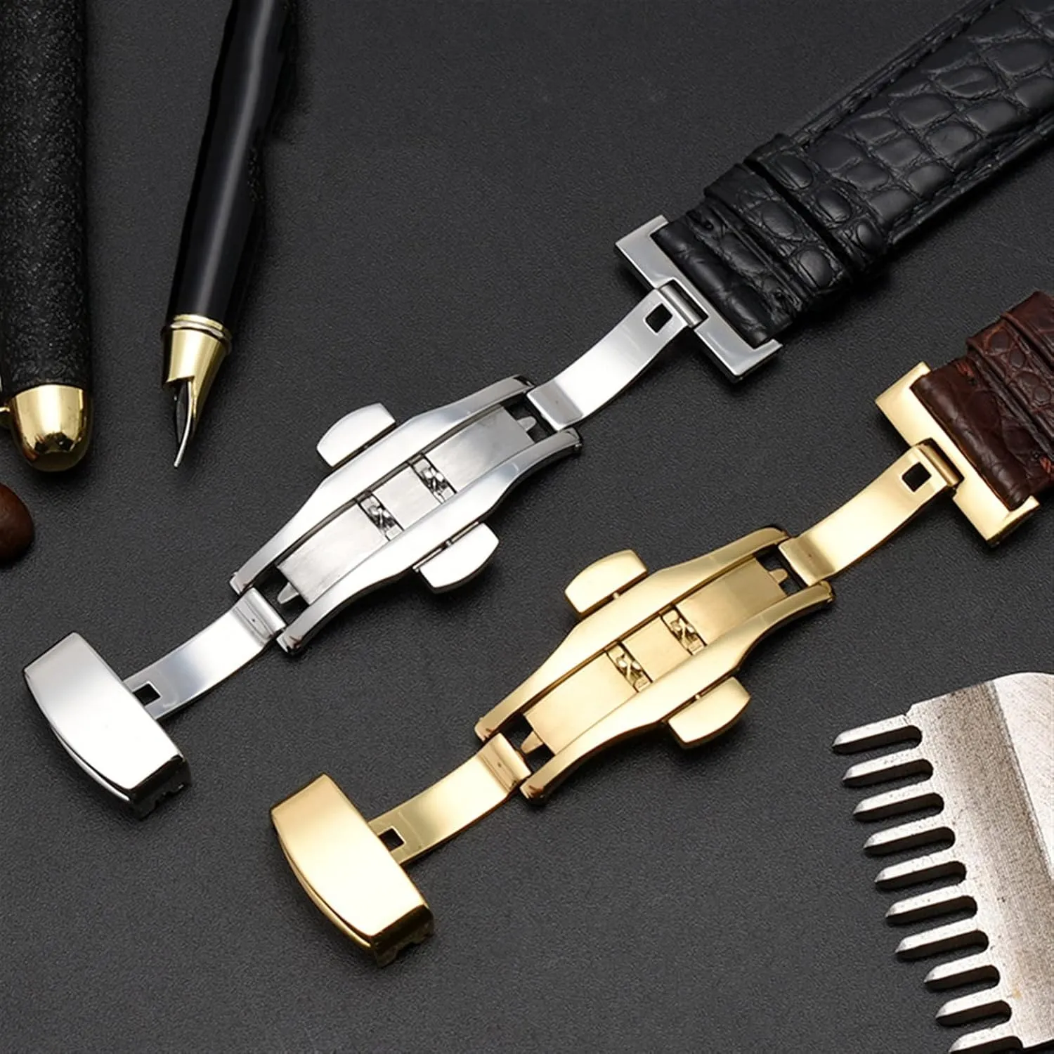 Crocodile leather watchband for any brand wristband 16 17 18 19mm straps with folding clasp