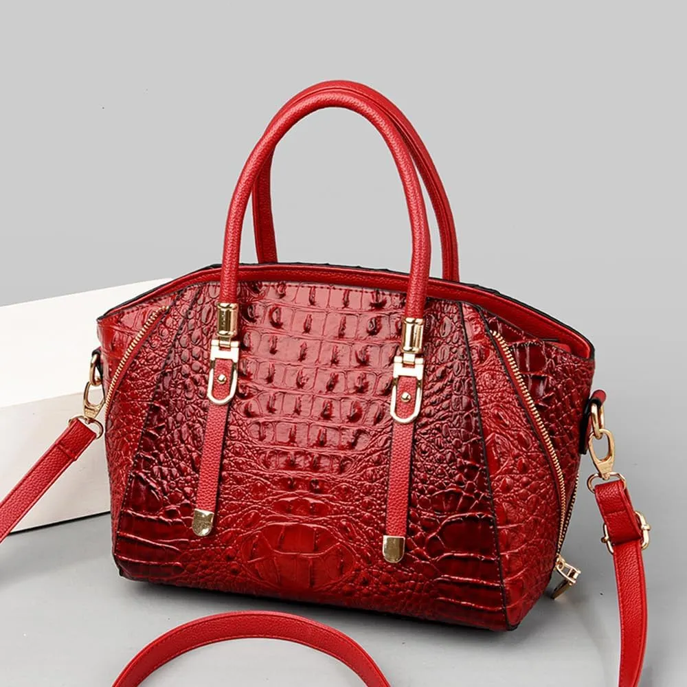 Crocodile Pattern Handbags for Women PU Leather Satchel Shoulder Bag Ladies Zipper Totes Purse Top Handle Bags