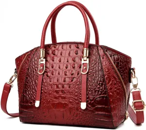Crocodile Pattern Handbags for Women PU Leather Satchel Shoulder Bag Ladies Zipper Totes Purse Top Handle Bags