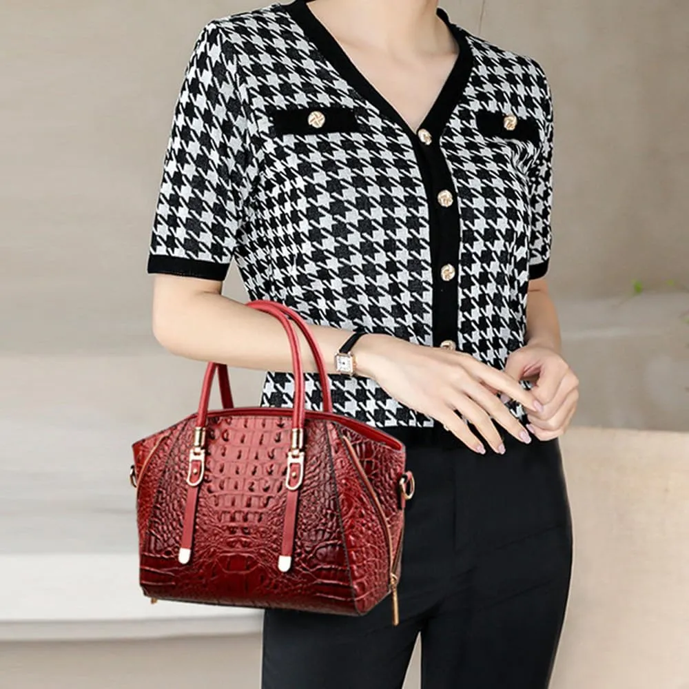 Crocodile Pattern Handbags for Women PU Leather Satchel Shoulder Bag Ladies Zipper Totes Purse Top Handle Bags