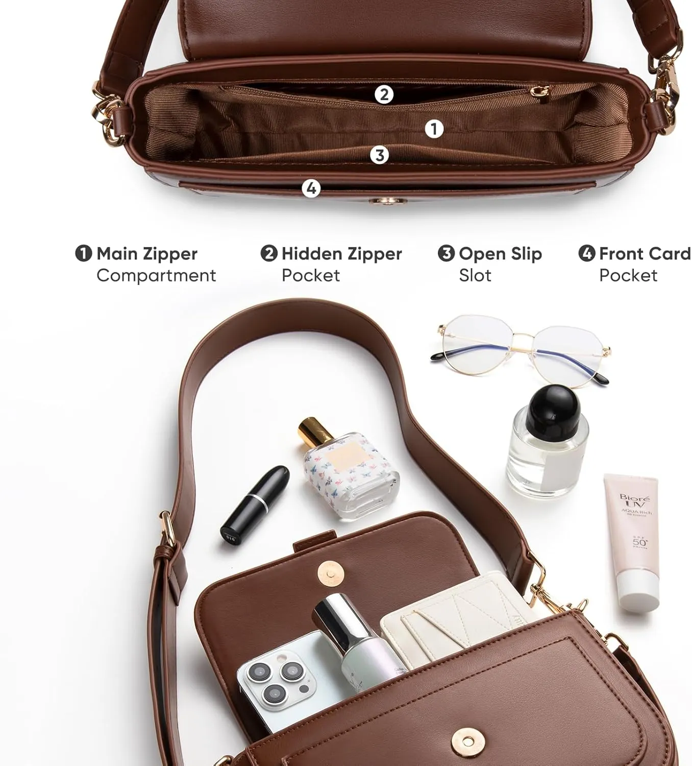 Crossbody Bags for Women Leather Shoulder Bag Women Purse and Handbags with 2 Removable Straps