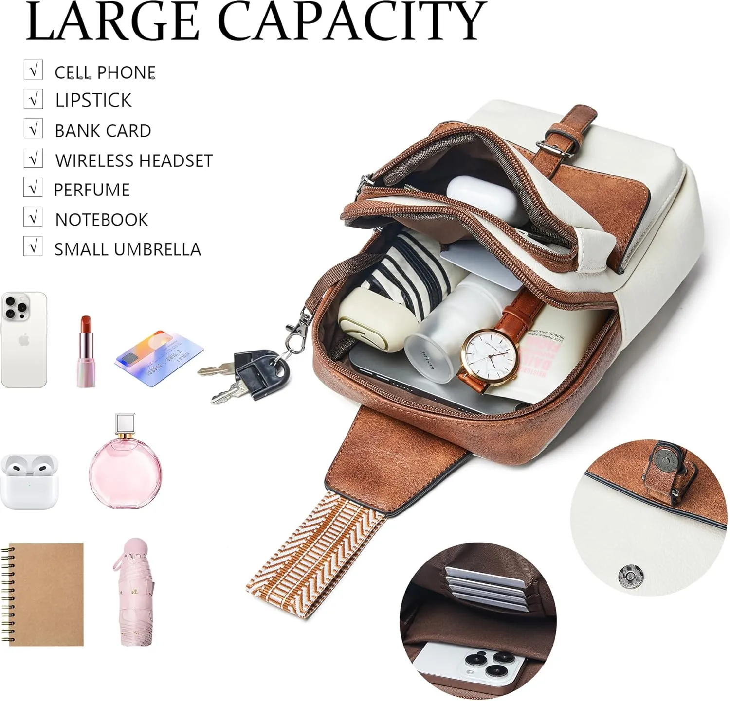 Crossbody Bags for Women Men Sling Bag 5 Pockets Fanny Pack Sling Backpack Chest Daypack Travel Purse Anti Theft